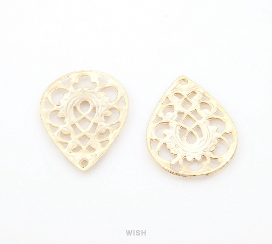 Paisley Drop Pendant in Matte Rhodium, Paisley Teardrop Charm / MMRH-308-P