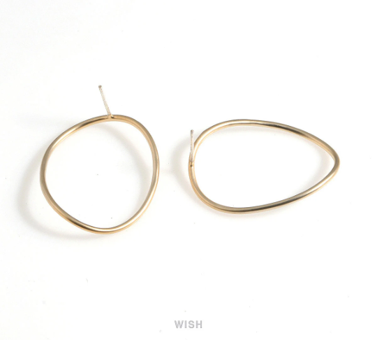 Open Bent Circle Stud Earrings in Matte Gold, Large Open Oval Earrings / MMG-637-E