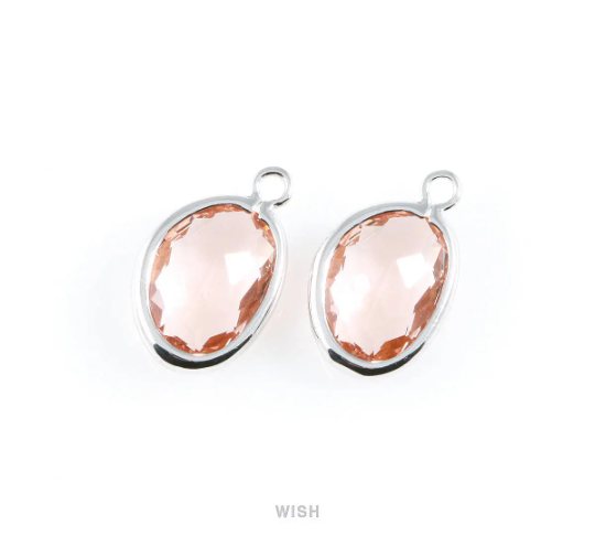 Peach Pear Glass Charm in Gold, Glass Framed Pendant / GPCG-040-P