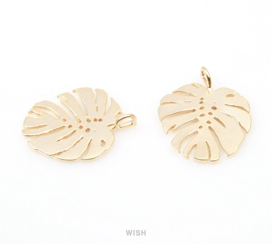 Monstera Leaf Pendants in Matte Rhodium, Monstera Leaf Charm / MMRH-017-P
