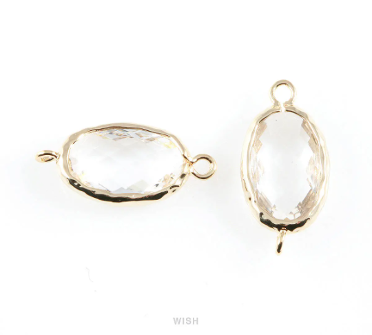 Clear Oval Hammered Connector in Rhodium, Framed Oval Connector / GCLRH-038-C