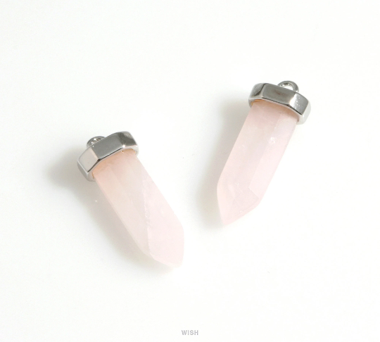 Rose Quartz Point Gemstone Charm in Gold, Rose Quartz Point Gemstone Pendant / SRQG-106-P