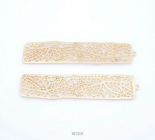 Mesh Bar Pendants in Matte Rhodium, Rectangle Net Charms / MMRH-054-P (Large)