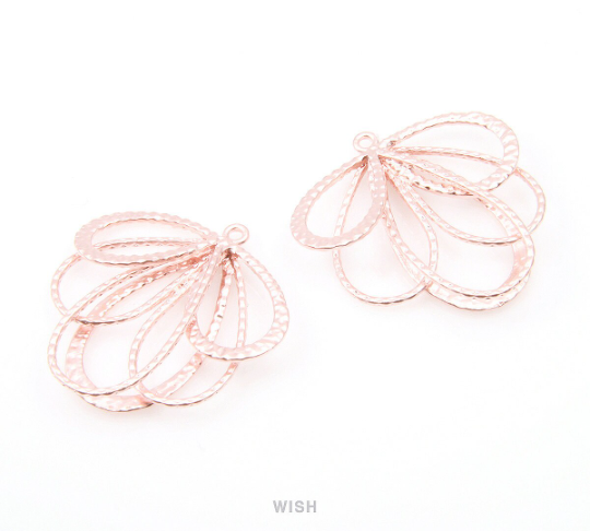 Fanwise Drop Pendants in Matte Rhodium, Fanwise Teardrop Charms /  MMRH-072-P