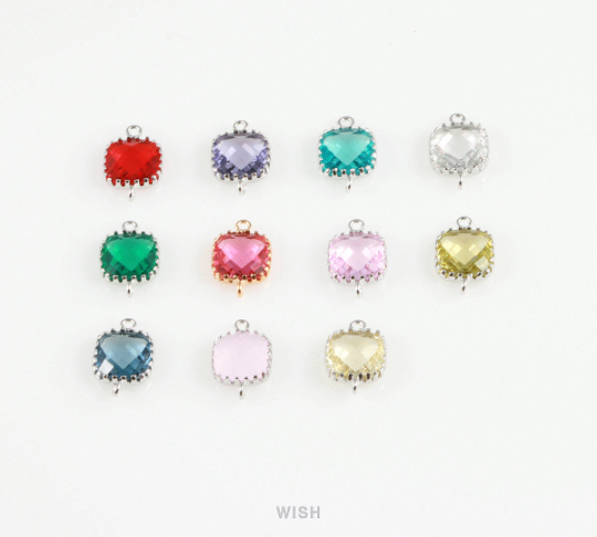 Smoky Quartz Faceted Glass Connector in Rhodium, Framed Square Connector / GSQRH-007-P