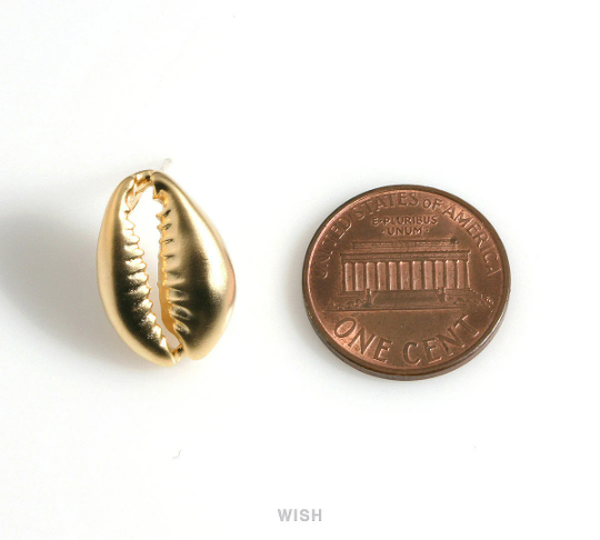 Cowry Seashell Stud Earrings in Matte Rhodium, Cowry Shell Earrings / MMRH-591-E