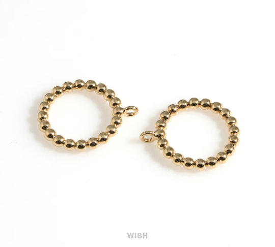 Tiny Ball Circle Charm in Gold, Gold Circle Pendants / MG-639-P