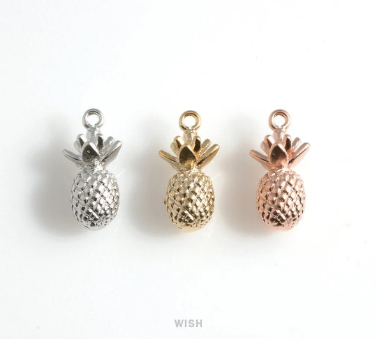 Pineapple Pendants in Matte Rhodium, Solid Pineapple Charms / MMRH-183-P