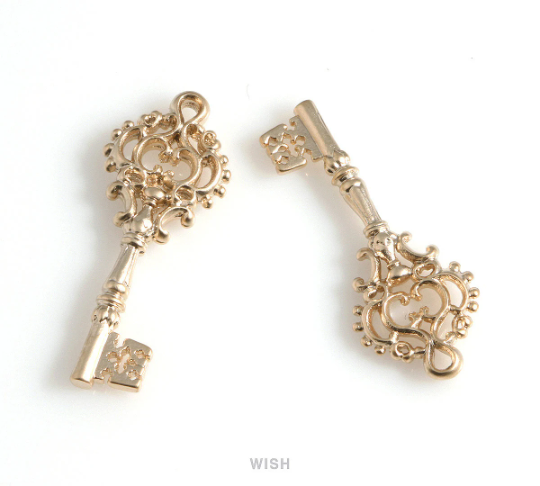Key Pendants in Matte Rhodium, House Key Charm / MMRH-593-P