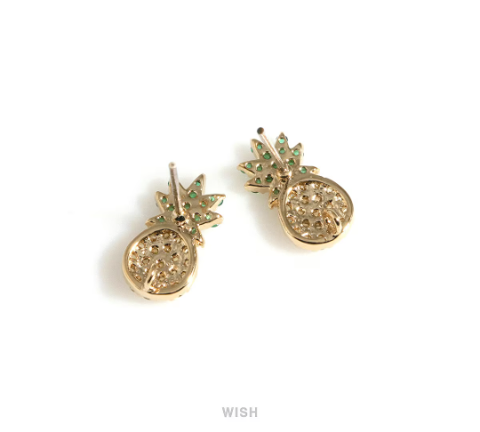Cubic Zirconia Pineapple Stud Earrings in Gold, Pineapple Stud Earrings / MG-699-E