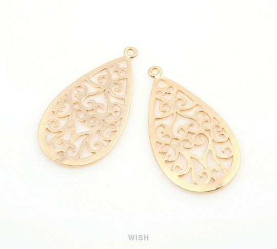 Oriental Pattern Teardrop Pendant in Matte Rhodium, Oriental Teardrop Charm / MMRH-194-P