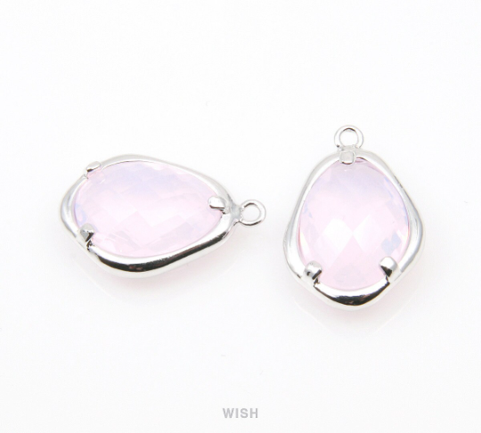 Violet Opal Faceted Glass Charms in Gold, Framed Teardrop Pendant / GVOG-085-P