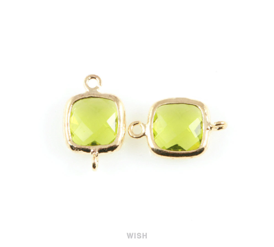 Dark Apple Faceted Glass Connector in Rhodium, Framed Square Connector / GDARH-007-P