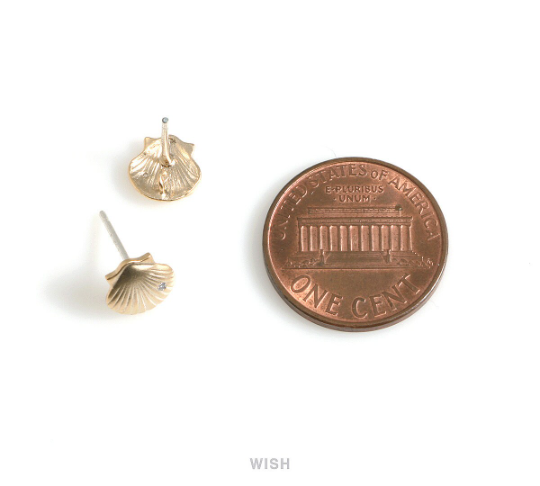 Seashell Stud Earrings in Matt Rhodium, CZ Scallop Seashell Studs / MMRH-569-E