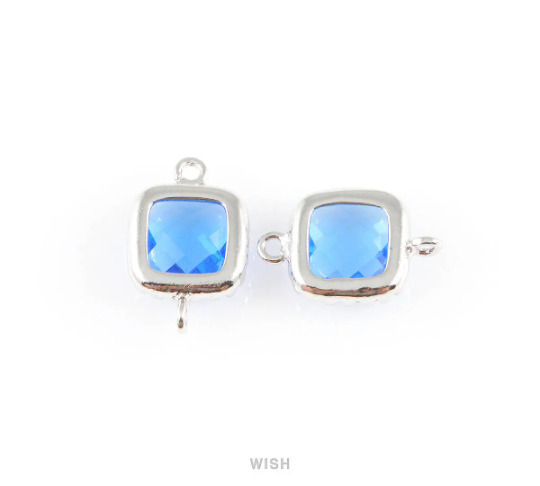 Cobalt Blue Faceted Glass Connector in Gold, Framed Square Connector / GCTG-007-P