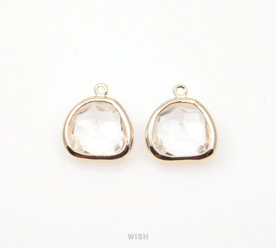 Clear Pear Glass Charm in Rhodium, Glass Framed Pendant /GCLRH-093-P