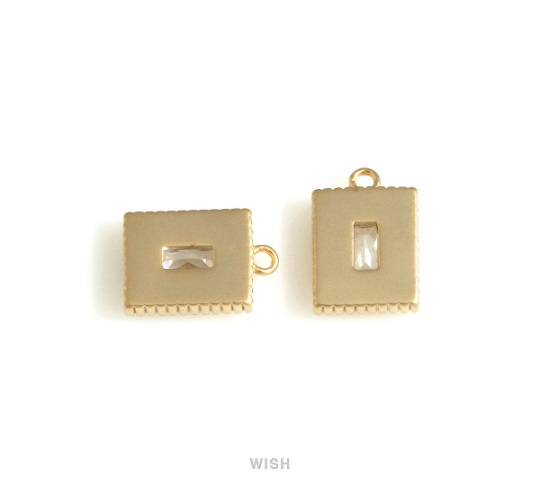 Rectangle Cubic Zirconia Charms in Matte Gold, Rectangle Pendants with a CZ / MMG-718-P