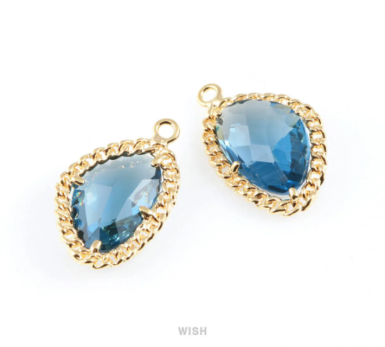 Montana Blue Triangle Shape Pendants in Gold, Framed Triangle Charms / GMBG-034-P