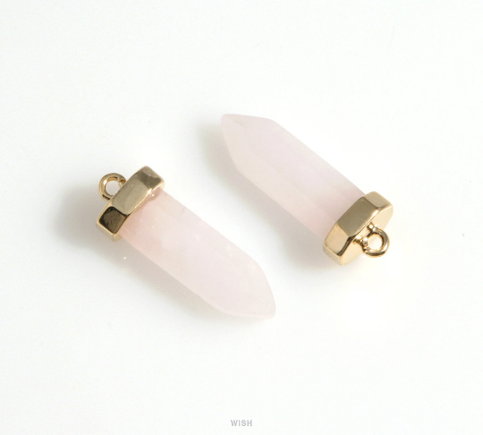 Rose Quartz Point Gemstone Charm in Rhodium, Rose Quartz Point Gemstone Pendant / SRQRH-106-P