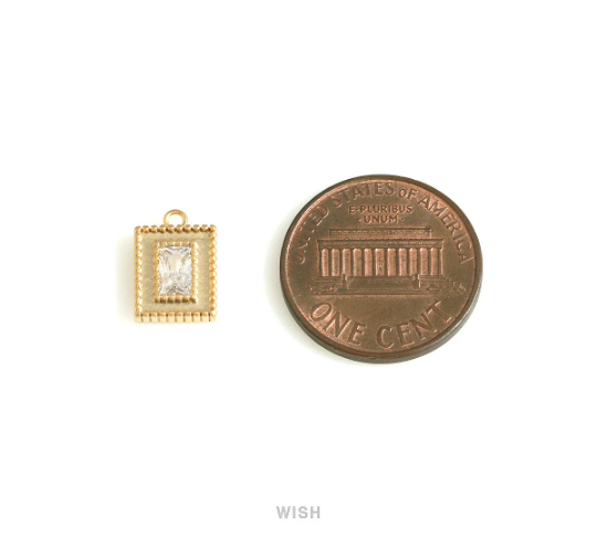 Rectangle Cubic Zirconia Charms in Matte Gold, Rectangle Pendants with a CZ / MMG-718-P