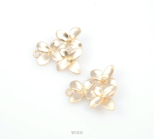 3 Flower Connectors in Matte Rhodium, Flower Leaves Charms / MMRH-098-C