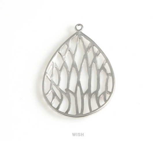Geometric Teardrop Pendant in Matte Rhodium, Geometric Drop Charm / MMRH-644-P