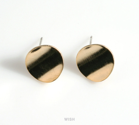 Concave Disc Stud Earrings in Rhodium, Concave Disc Ear Studs / MRH-598-E