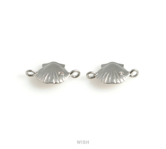 Seashell Pendant in Matte Gold, CZ Scallop Seashell Charm / MMG-569-P