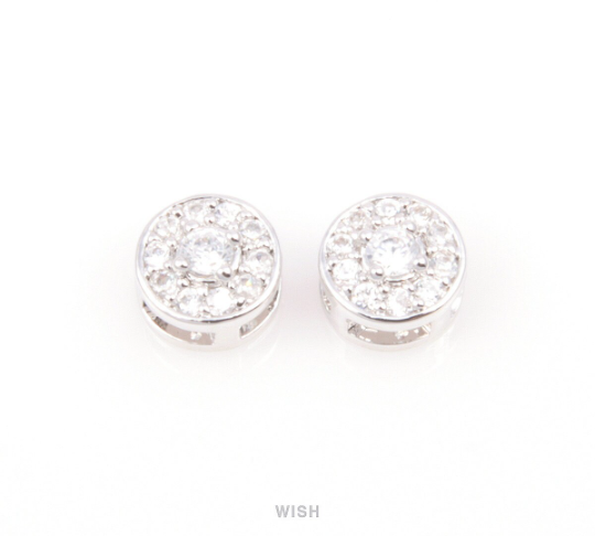 2 pcs 11 Round Cubic Zirconia in Gold Round Charm, Round Shape Cubic Zirconia / CG-020-P