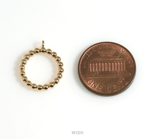 Tiny Ball Circle Charm in Gold, Gold Circle Pendants / MG-639-P
