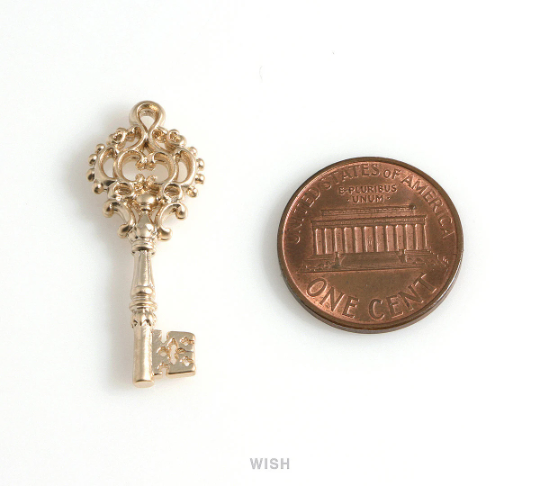 Key Pendants in Matte Rhodium, House Key Charm / MMRH-593-P