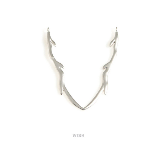 Chevron Antler Pendants in Matte Rhodium, Large Antler Charms / MMRH-706-P