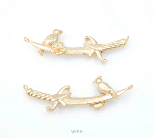 Flower and Sparrow on Sword Pendants in Matt Rhodium, Silver Sword Charm / MMRH-346-P