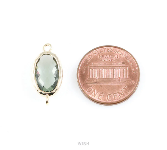 Clear Oval Hammered Connector in Rhodium, Framed Oval Connector / GCLRH-038-C