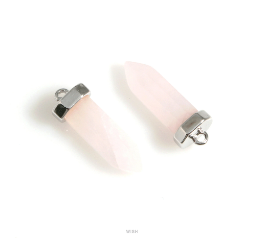 Rose Quartz Point Gemstone Charm in Gold, Rose Quartz Point Gemstone Pendant / SRQG-106-P