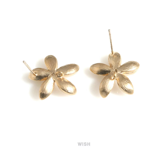 Wild Flower Stud Earrings in Matte Gold, Flower with CZ Stud Earrings / MMG-708-E