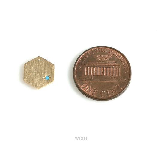 Hexagon Charm with a Turquoise in Matte Rhodium, Hexagon Pendant / MMRH-670-P