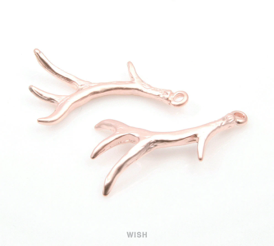 Deer Antler Pendant in Matte Rhodium, Antler Charm / MMRH-328-P