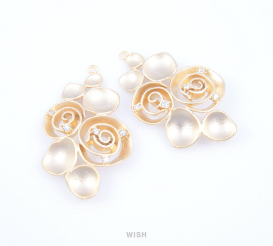 Rose Bouquet Connectors in Matte Rhodium, Rose Charms / MMRH-056-C