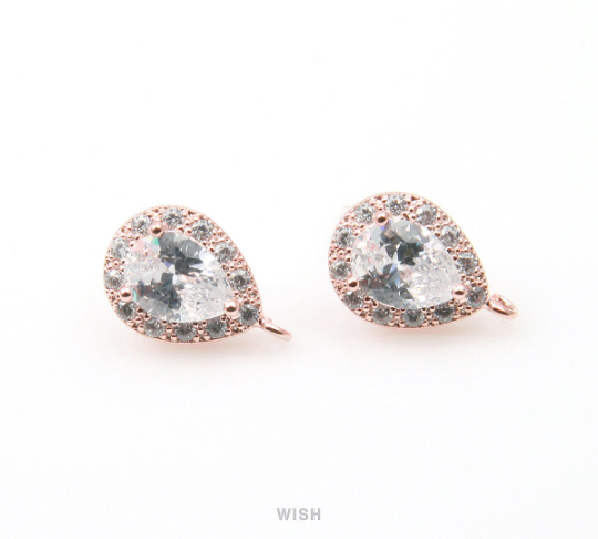 Teardrop Cubic Ear Post in Gold, 12 Sub Cubic Zirconia / CG-003-E
