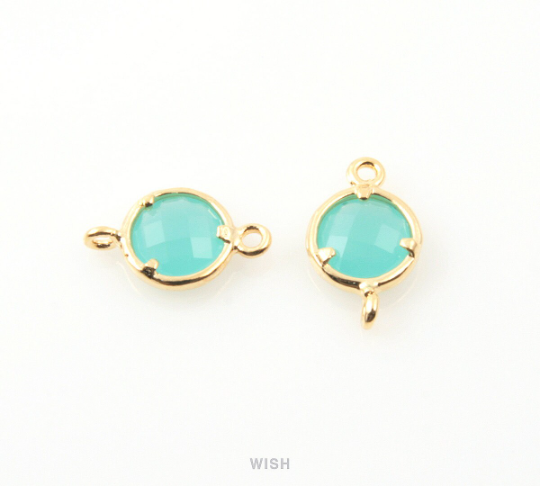 Mint faceted Glass Connector in Rhodium, Framed Round Glass Bead / GMTRH-102-C