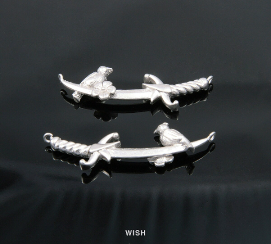 Flower and Sparrow on Sword Pendants in Matte Gold, Silver Sword Charm / MMG-346-P