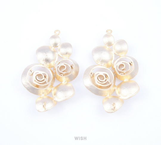 Rose Bouquet Connectors in Matte Rhodium, Rose Charms / MMRH-056-C