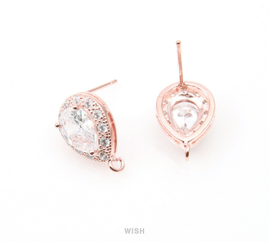Teardrop Cubic Ear Post in Gold, 12 Sub Cubic Zirconia / CG-003-E