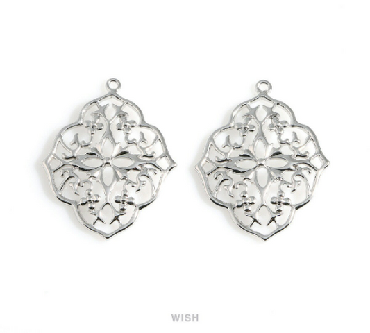 Floral Shield Pendants in Gold, Oriental Floral Charm/ MG-057-P