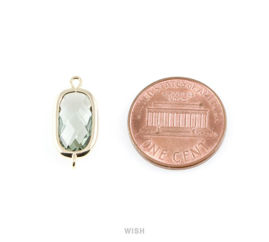 Emerald Oval Glass Connector in Rhodium, Framed Oval Connector  / GEMRH-035-C