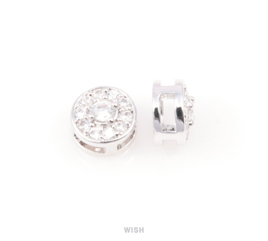 2 pcs 11 Round Cubic Zirconia in Gold Round Charm, Round Shape Cubic Zirconia / CG-020-P