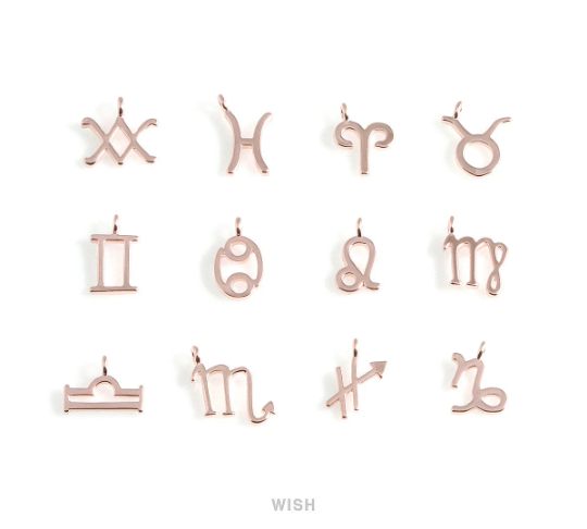 Capricorn Zodiac Sign Pendants in Rose Gold, Zodiac Charm / MRG-453-CP