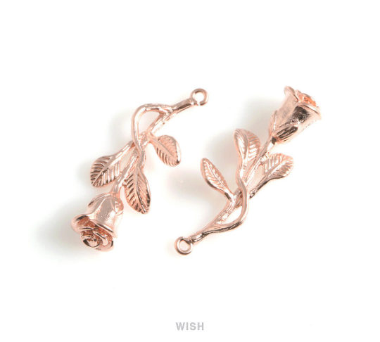 Rose Flower Pendant in Matte Rhodium, Rose Flower Charm / MMRH-455-P
