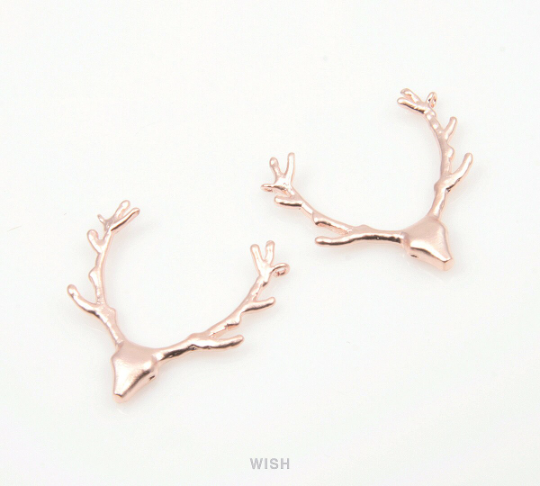 Reindeer Antler Pendants in Matte Gold, Antler Charm / MMG-178-P